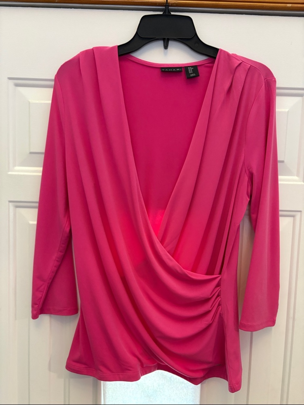 Tahari Bright Fuchsia Drape Front Faux-Wrap Top